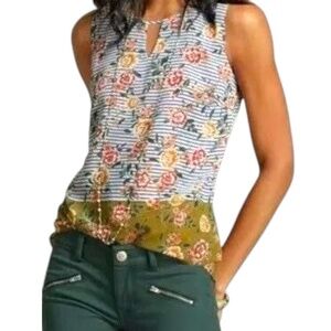 Cabi Floral Boho Sleeveless Blouse Multicolor Green Blue Yellow Medium Top Layer